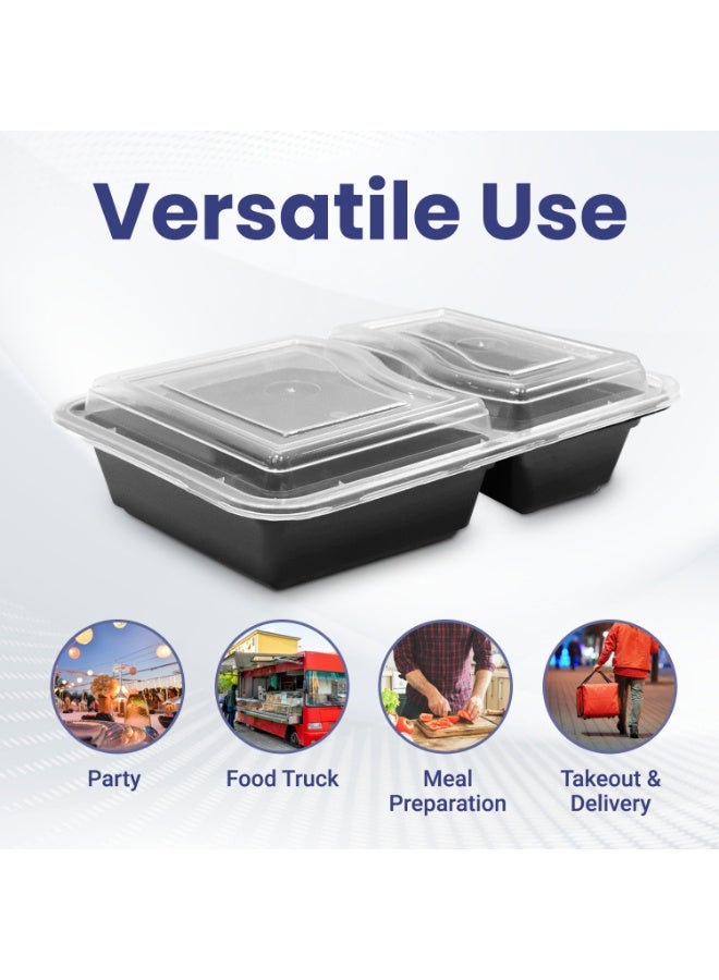 SNH Packing 24 Pieces Microwave Disposable Container With Lid Rectangular - 2 Compartment Meal Prep Container Set - Plastic Container For Kitchen Food Storage - Take Away Containers For Lunch Boxes - Image 5